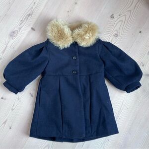Janie and Jack Girls’ 18-24 Faux Fur Collar Navy Coat